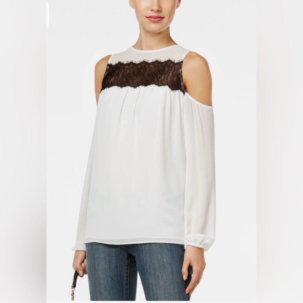 NWT Michael Kors Open Shoulder Top with Black Lace Size Small